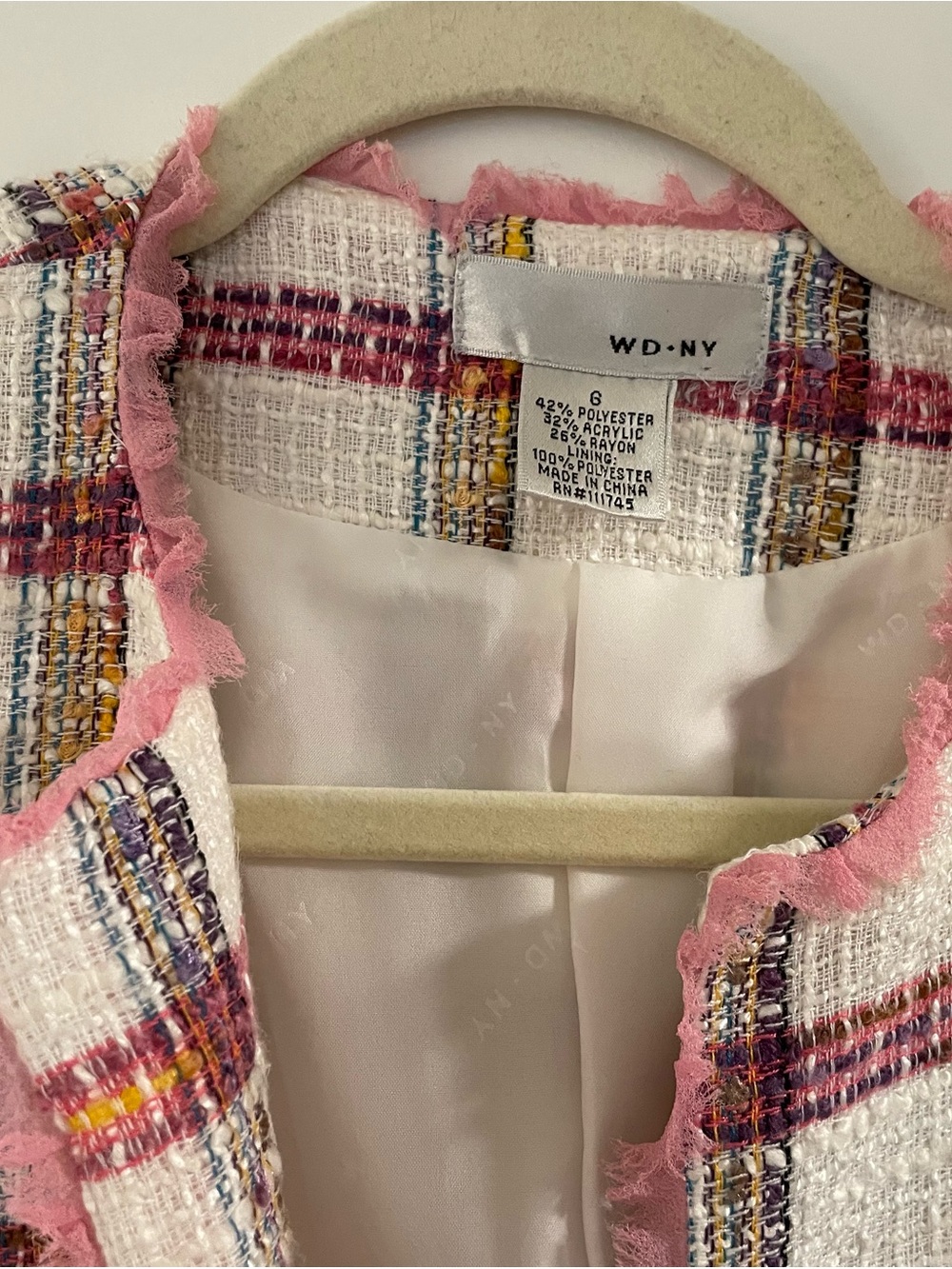 WD.NY Multicolor Tweed Jacket with Pink Frayed Trim